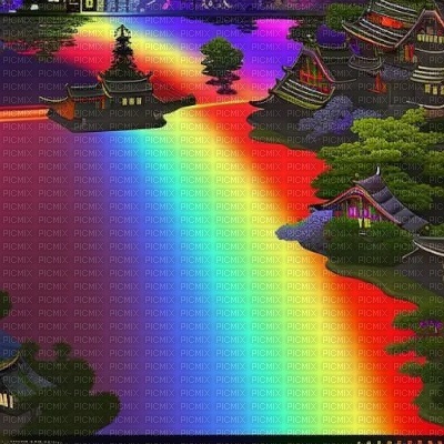 Rainbow Japanese Village - PNG gratuit