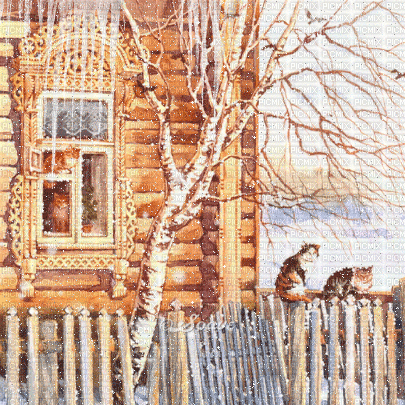 soave background animated winter vintage house cat - Zdarma animovaný GIF