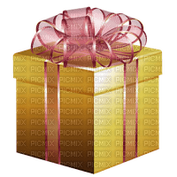 Present box in gold - png ฟรี
