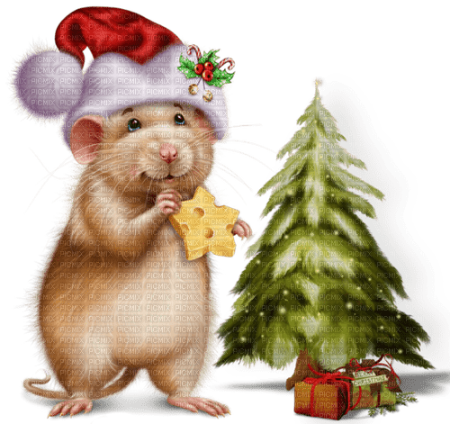 Ratón con árbol de navidad - png gratuito