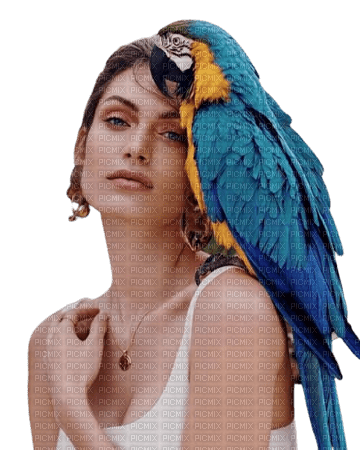 Femme et son perroquet - png ฟรี