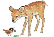 cute deer and bird - GIF animé gratuit