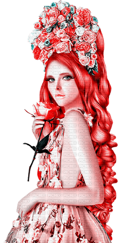 Woman.Roses.Red.Blue - Free PNG