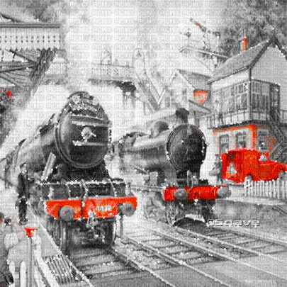 soave background animated vintage train station - Ingyenes animált GIF