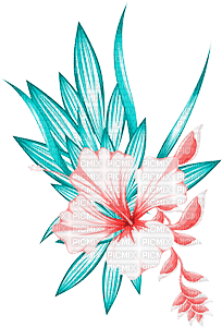 soave deco flowers branch summer  pink teal - δωρεάν png