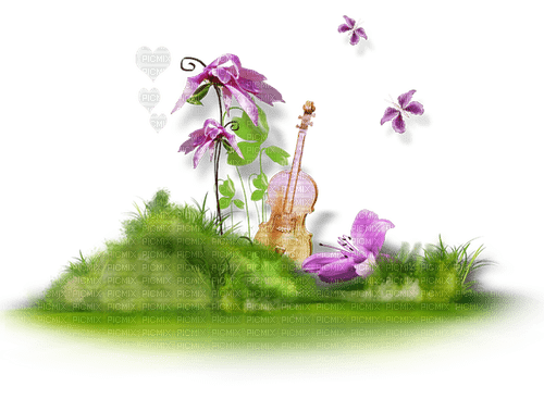 3D Grass mountain with flowers and watering can - Free PNG