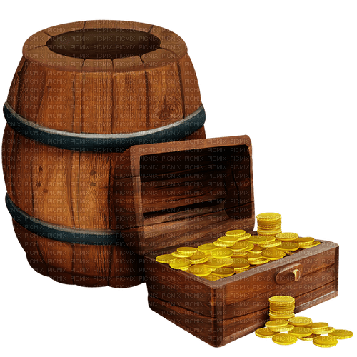 El barril y el cofre de monedas de oro - Free PNG