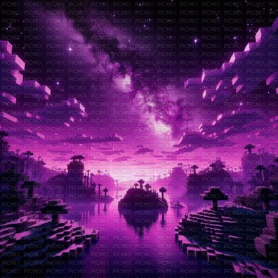 Purple Minecraft Galaxy Landscape - Free PNG