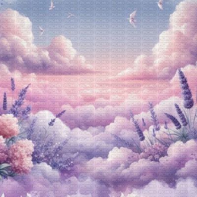 Lilac Clouds with Lavender Flowers - PNG gratuit