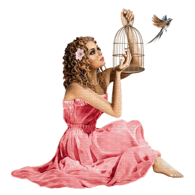 woman with birdcage bp - 免费PNG