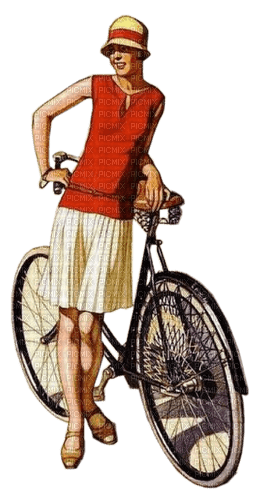 Vintage woman fahrrad bicycle Woman Frau - PNG gratuit