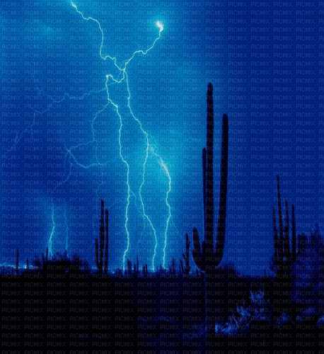 Desert Night Lightning Saguaro Cactus gif - Nemokamas animacinis gif