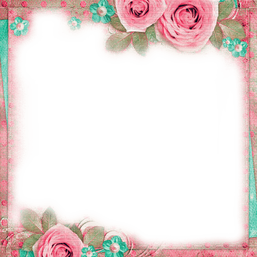 Roses.Frame.Pink.Teal - By KittyKatLuv65 - безплатен png