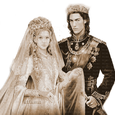 Y.A.M._Vintage Fantasy Couple wedding sepia - 無料png