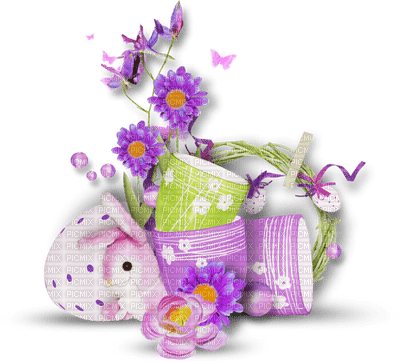 easter ostern Pâques paques deco tube bunny eggs eier œufs egg lapin flower fleur pot purple - 免费PNG