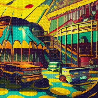 Teal & Yellow Circus Scene - kostenlos png
