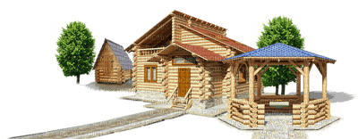 Log House with Gazebo and Shed - ücretsiz png