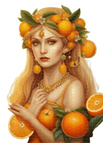 frau, woman, femme, orange, fruit - 免费PNG
