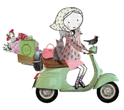 woman with motor scooter bp - Бесплатный анимированный гифка