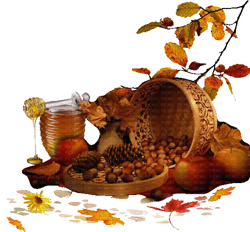 Herbst, Honig, Nüsse, Äpfel - Безплатен анимиран GIF