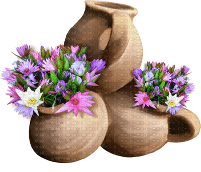 Cruches terre cuite avec fleurs - PNG gratuit