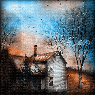 soave background animated gothic house blue orange - GIF เคลื่อนไหวฟรี