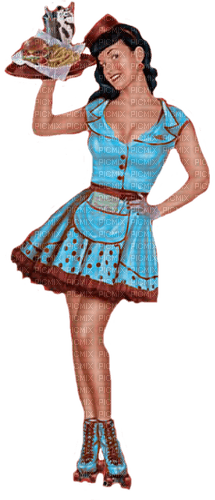 vintage waitress woman blue skates - бесплатно png