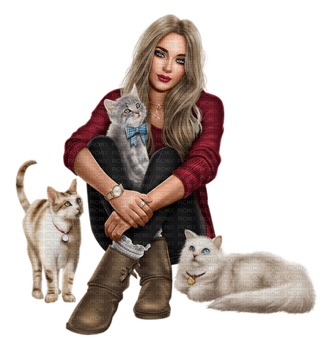 Woman with her cats. Leila - бесплатно png