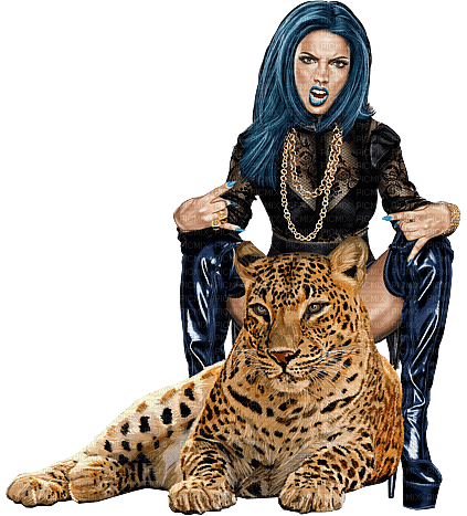 Woman & Leopard - png ฟรี