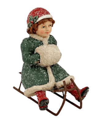 winter child sledge vintage - paintinglounge - nemokama png