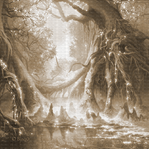 Y.A.M._Fantasy forest background sepia - 無料のアニメーション GIF