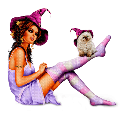 halloween witch with cat by nataliplus - 無料png