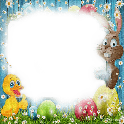 soave frame easter flowers wood duck bunny eggs - Free PNG