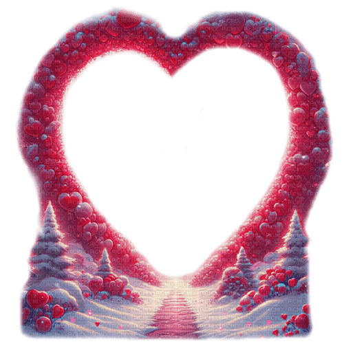 sm3 red heart snow frame winter border - PNG gratuit