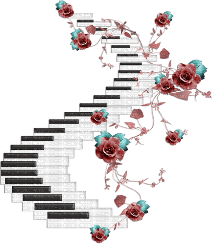 soave deco music piano flowers rose  pink teal - 免费PNG