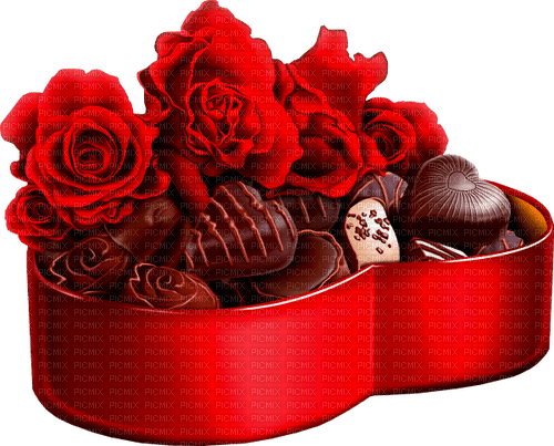 Heart.Box.Candy.Roses.Brown.Red - png gratuito