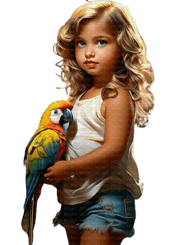 niña y loro - Rubicat - PNG gratuit