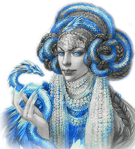 soave woman fantasy dragon black white blue - Free PNG