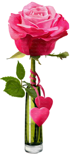 Vase.Rose.Hearts.Green.Pink - darmowe png