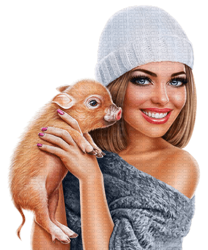 Y.A.M._Woman girl, piglet - Free PNG
