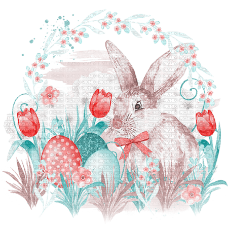 soave deco easter  eggs flowers  bunny  pink teal - 免费PNG