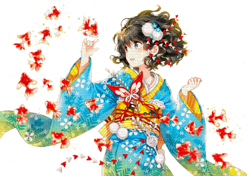 Anime girl in Kimono - nemokama png