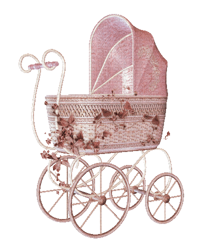 Vintage Pink Baby Girl Carriage - Zdarma animovaný GIF