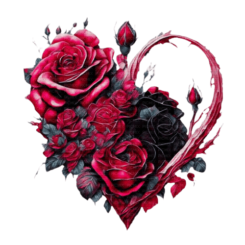 Cuore fiorito con rose rosse - Free PNG