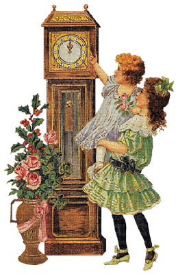 Kaz_Creations Deco Clock Flowers Vintage Children Girl Friends - png ฟรี