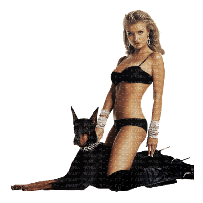 Kaz_Creations Woman Femme Black Dog Doberman - PNG gratuit