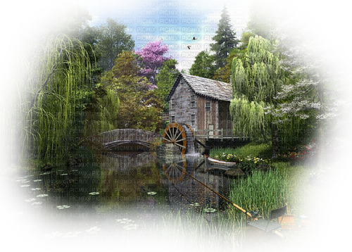 spring garden vintage background house - бесплатно png