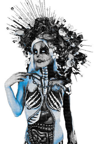 kikkapink gothic dark blue black white woman - PNG gratuit