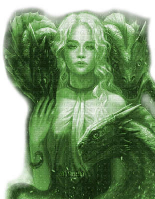 Y.A.M._Fantasy woman girl dragons green - besplatni png
