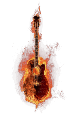 Kaz_Creations Guitar In Fire Flames - PNG gratuit